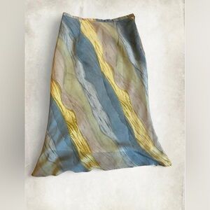 Details Wave-Stripe Maxi Skirt in Blue, Yellow and Taupe